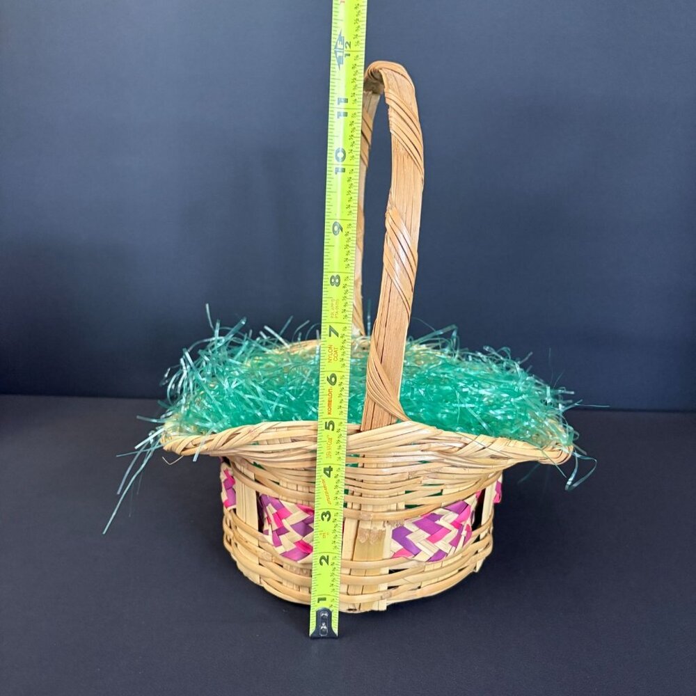Easter Basket Woven Bamboo Wicker Vintage Pink Purple Egg Hunt Bunny Decorations - Picture 5 of 6